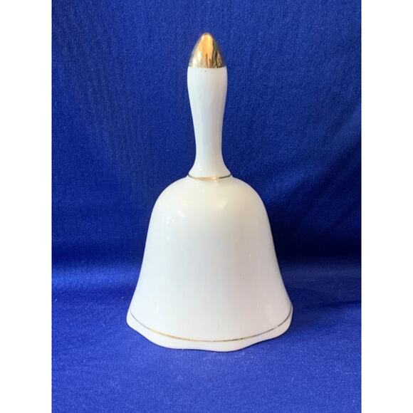 Porcelain Bell with Blue and White Flowers Gold Trim - Picture 3 of 5